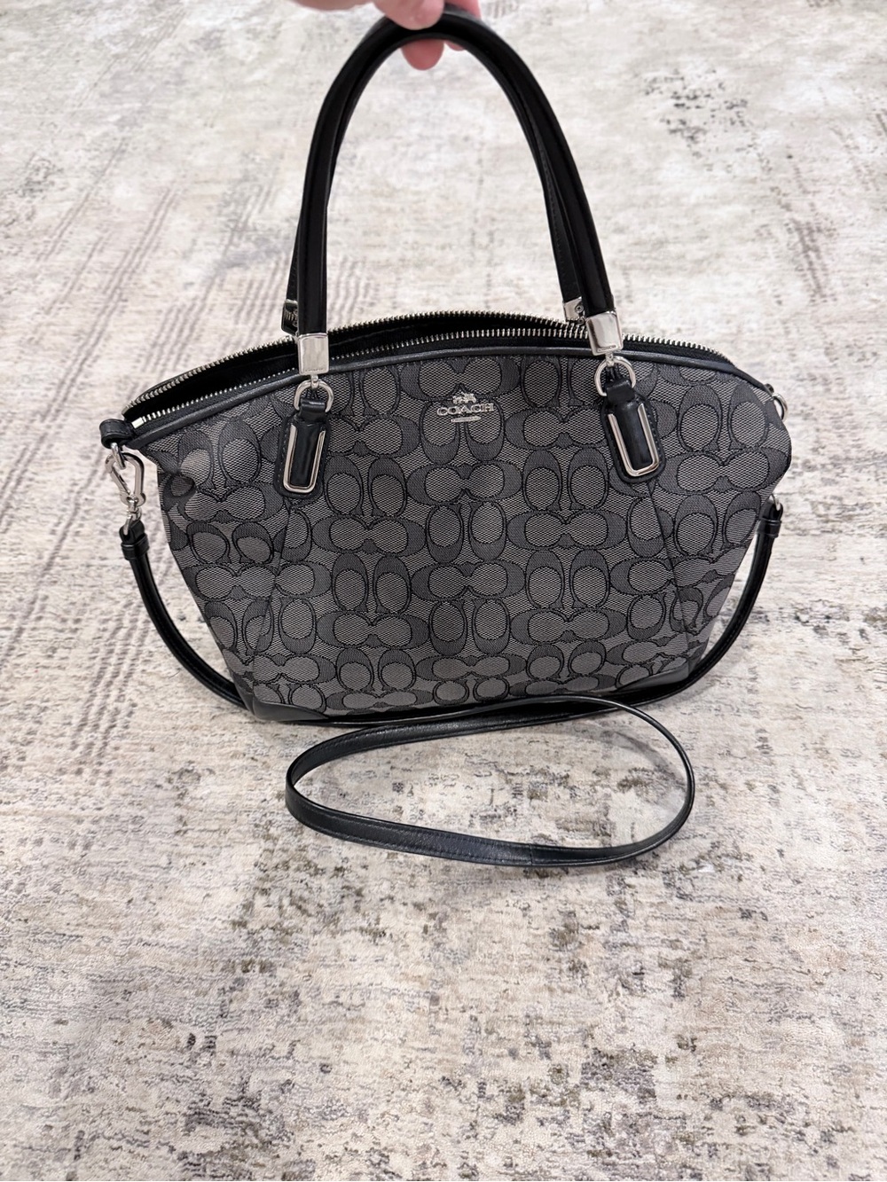 Coach Gray & Black Signature Jacquard Dome Satchel with Crossbody Strap
